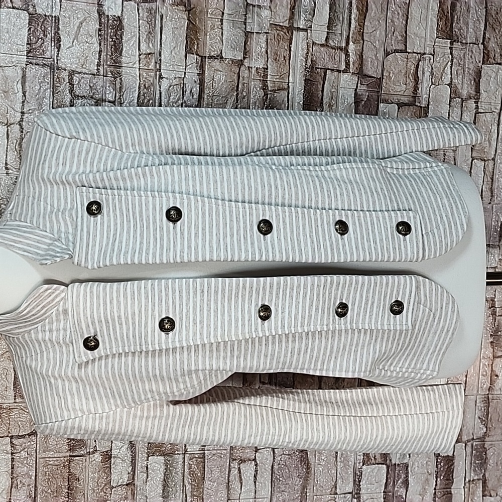 Tommy Hilfiger Brand New Striped Cream/ Tan  Double-Breasted Blazers Jacket